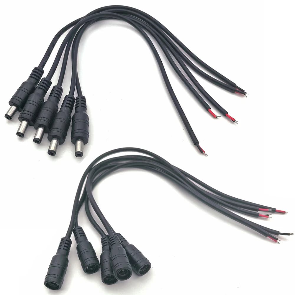 5Pcs Black 5.5 x 2.1mm DC Plug Jack Connector Cable Pigtail 12V Male Female 5.5*2.1 DC Adapter for 5050 3528 LED Strip Light