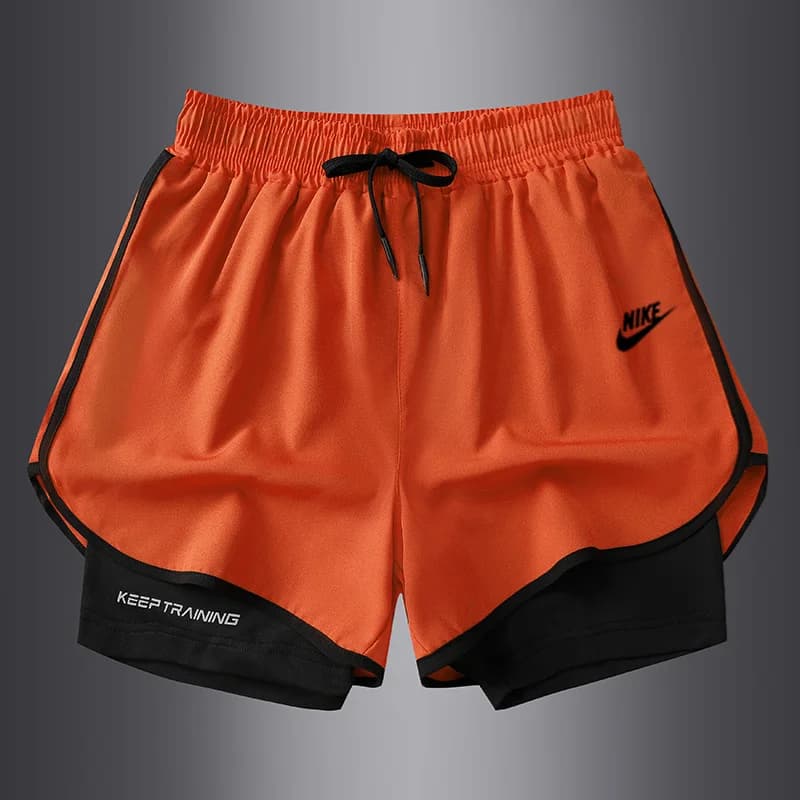 Nike  Pants  Men  Fake-two-pieces  Quick Drying  Comfortable Soft  Drawstring Training Three Quarter Pants Orange