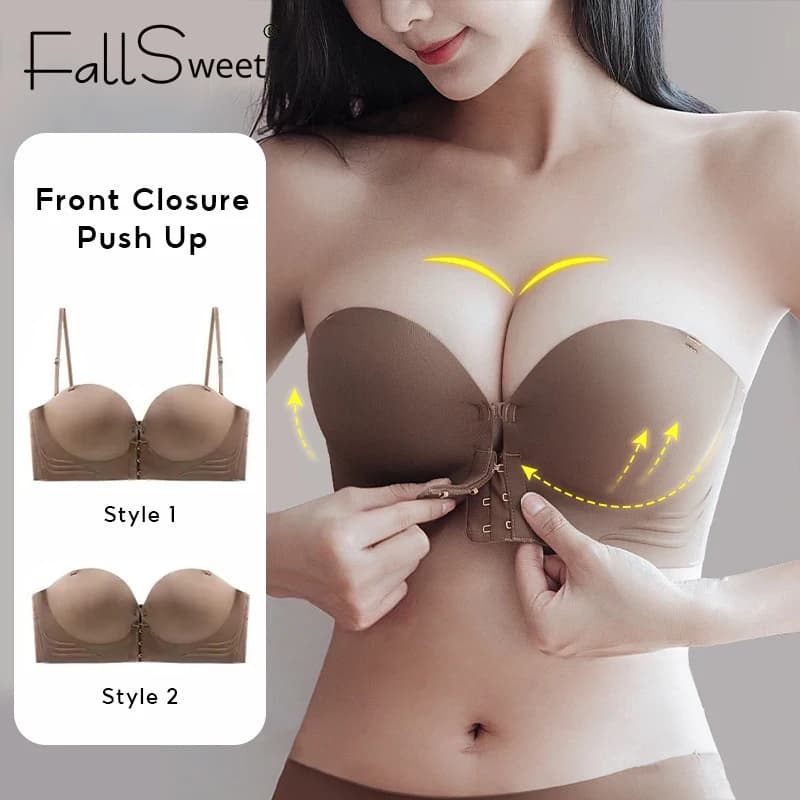 FallSweet Strapless Bra for Woman Front Closure Bras Push Up Seamless Wireless Bralette Comfort Brassiere Sexy Female Lingeries