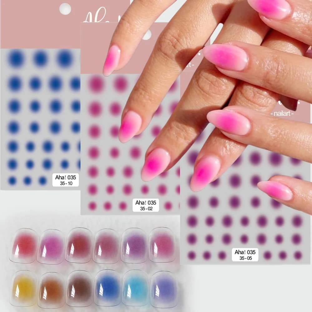 1Pc Pink Ombre Round Gradient Nail Art Sticker Translucent Blush Self-adhesive Nail Decals Decoration Ombre Aura Nail Stickers%^