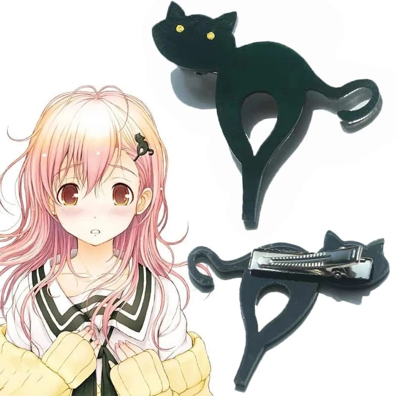 Game YOU and ME and HER A Love Story Muko Aoi Cosplay Hairpins Black Cat Pendant Kawaii Hair Clips Jewelry Headwear Accessory