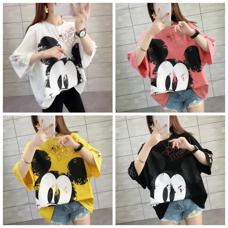 Summer Fashion Adult Short Sleeve T Shirts Cartoon Mickey Mouse Print Women Clothes Girl Top Lady Tshirts Student Tees Outwear