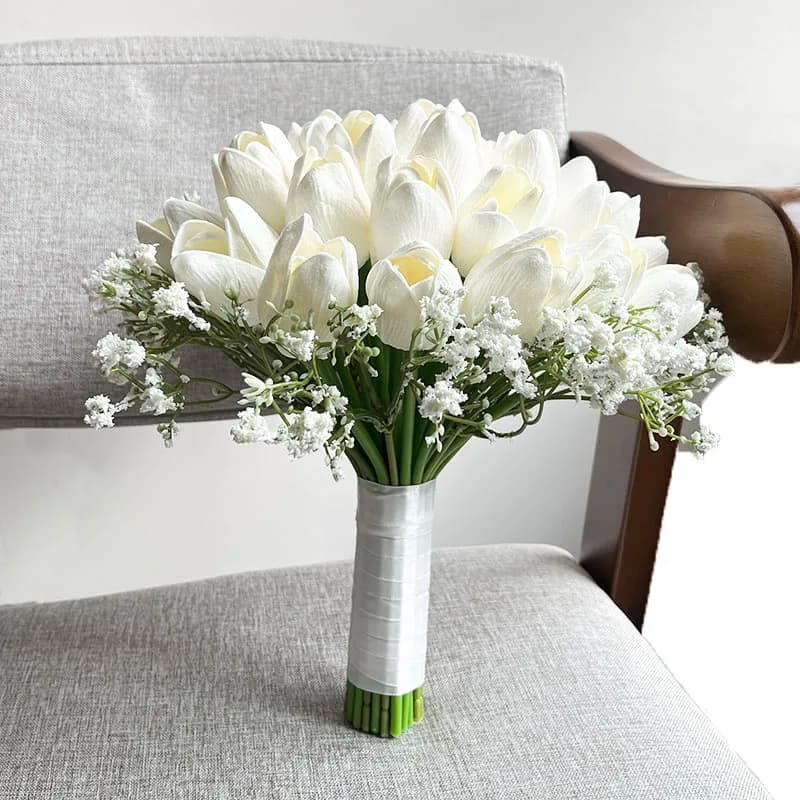 Bride Bouquet Wedding Accessories Tulips Baby's Breath Artificial Flowers Bridal Bouquet Table Centerpiece Anniversary Decor