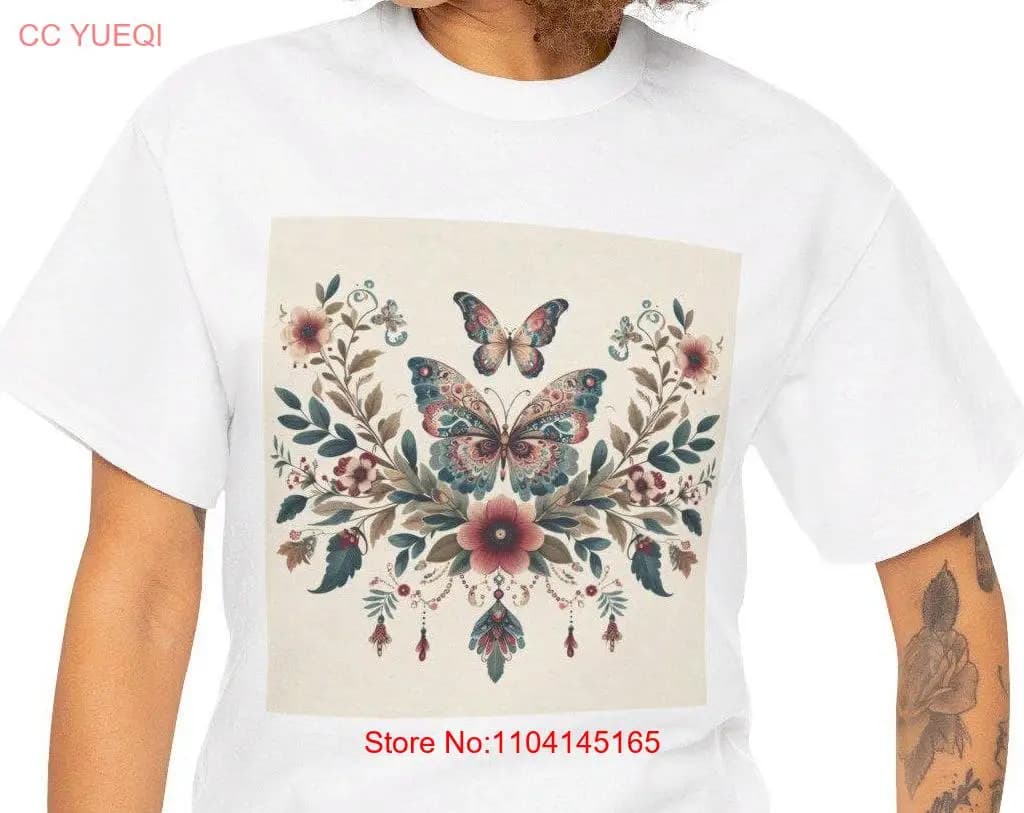 Flowers and Butterflies T Shirt Botanical Nature Lover Floral Women's Cute tee long or short sleeves