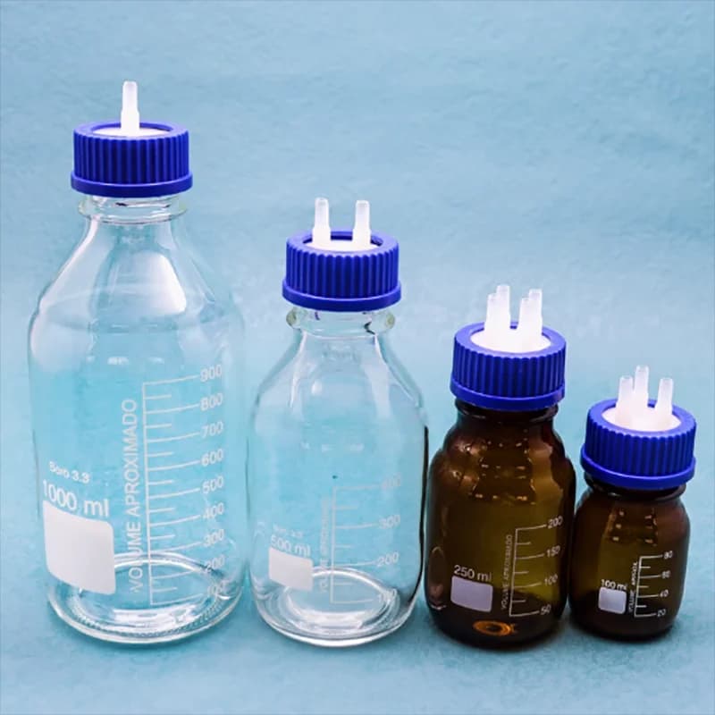 Blue cover glass feeding bottle fermentation tank feeding bottle plastic hole cover suction bottle rehydration sampling bottle