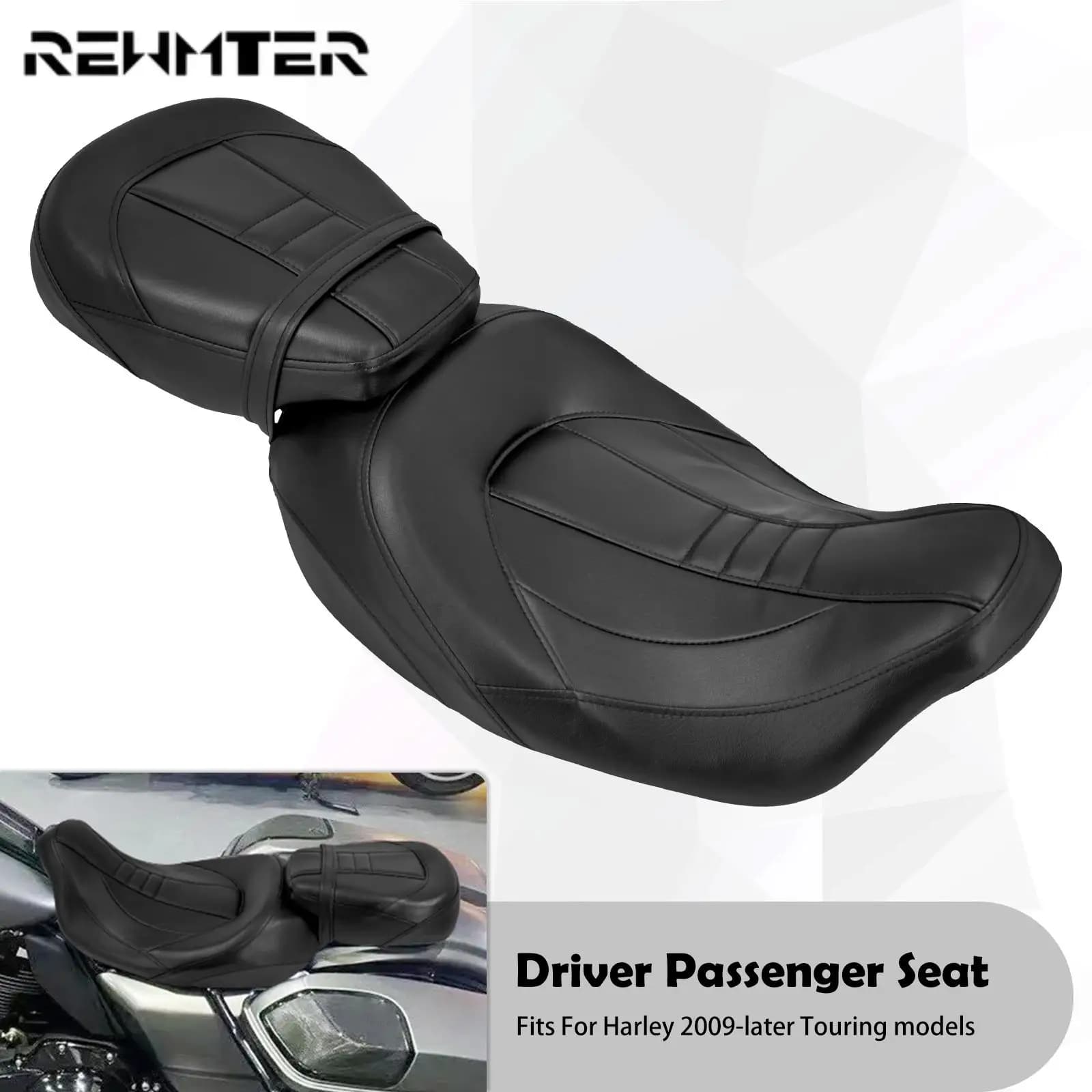Motorcycle Black Two-Up Driver Passenger Front Rear Seat For Harley Touring Road King Special Classic CVO Street Glide 2009-2023