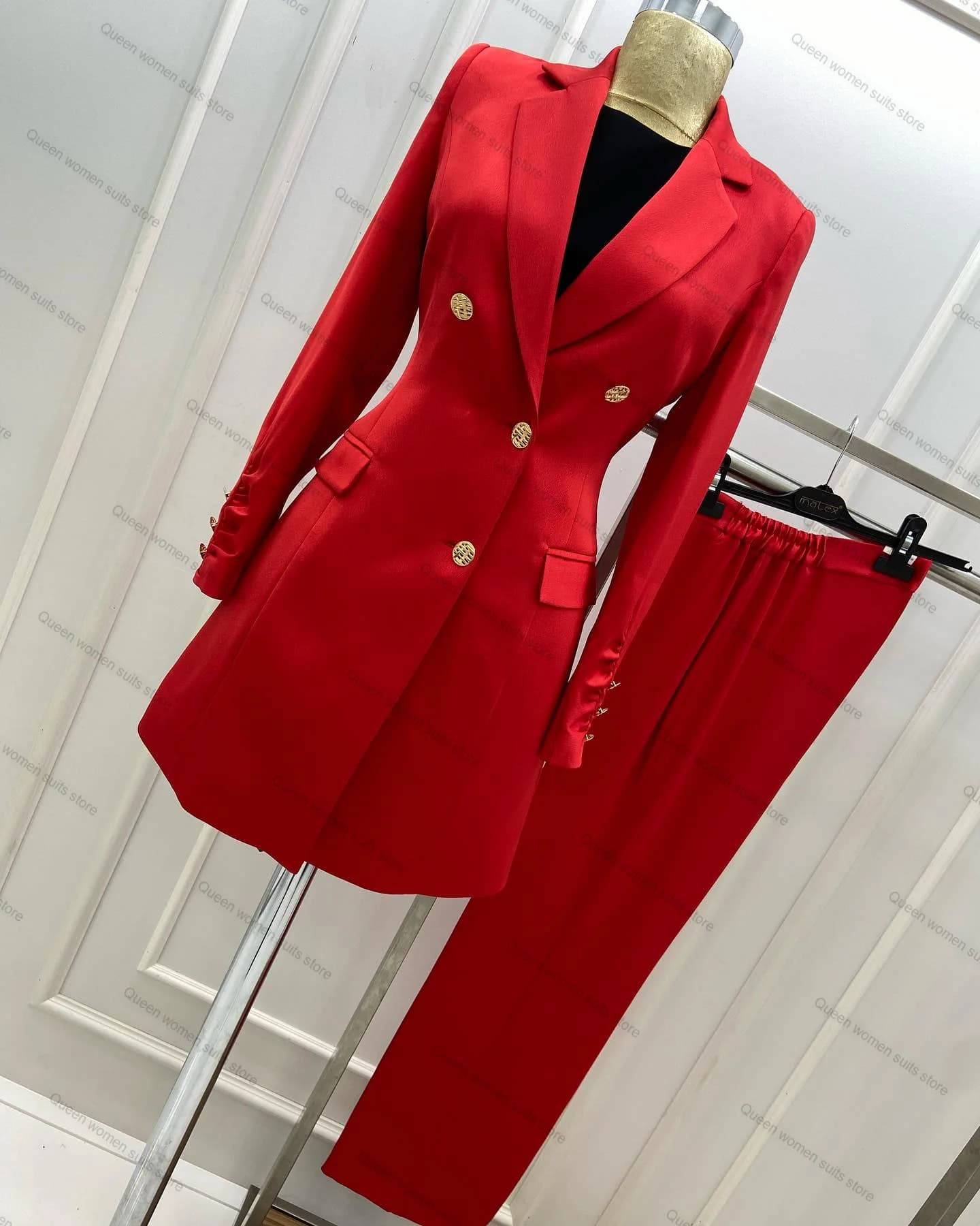 Wedding  Women Pants Suits Set 2 Pcs Blazer+Elastic Waistband Pants Tailored Formal Double Breasted Jacket Prom Dress