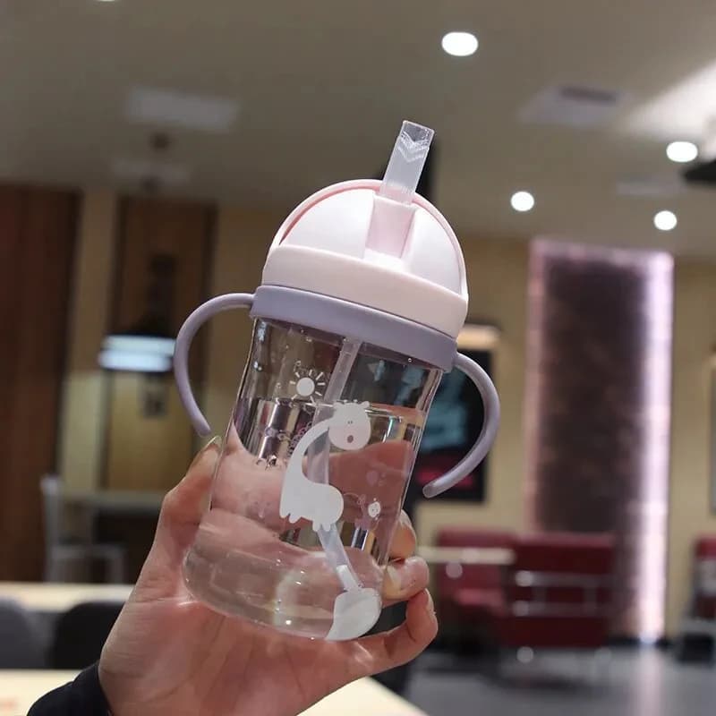 250ml Kids Drinking Cup Feeding Bottle With Straw Gravity Ball Wide Caliber Bottle