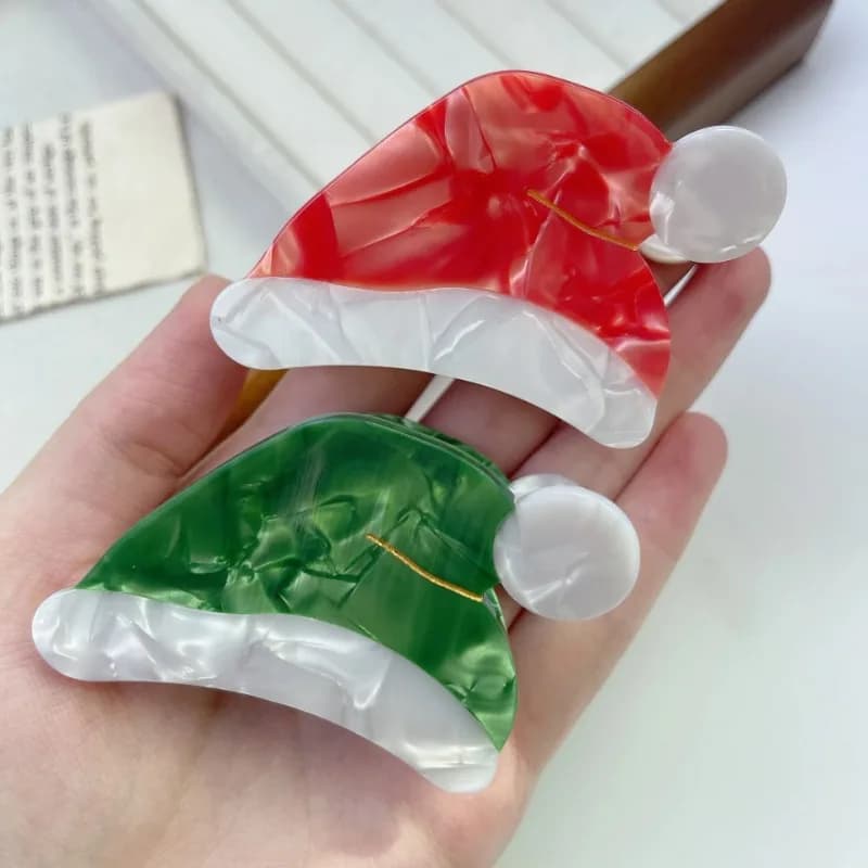 Big Sale Christmas Hat Hair Claw Acetate Grabber Hairpin Wholesale Red Green Hat Crab Hair Clips Hair Accessories for Woman
