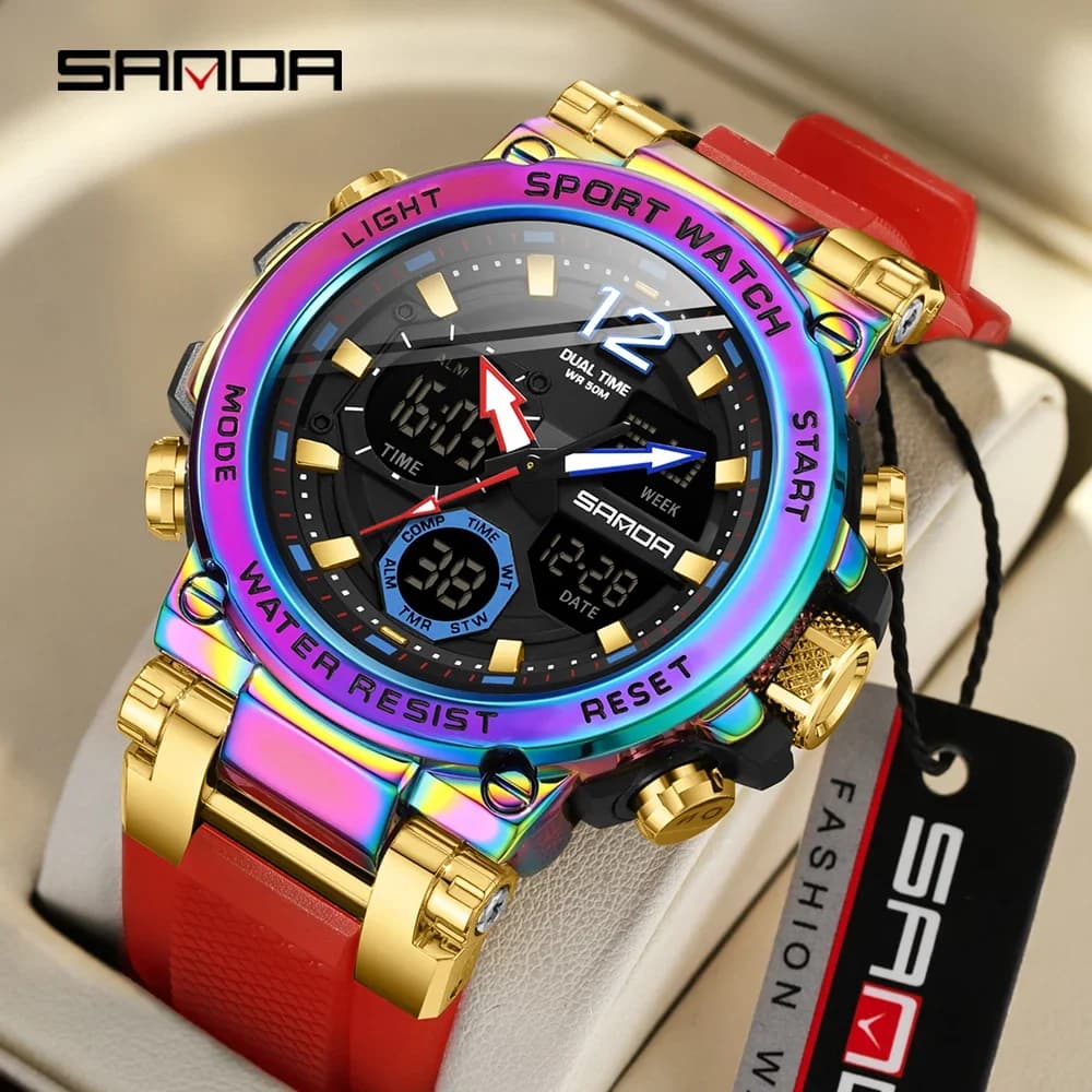 SANDA 6178 New Fashion Men's Quartz Electronic Watch Cool Multi functional Waterproof Men's Quartz Electronic Watches 2024
