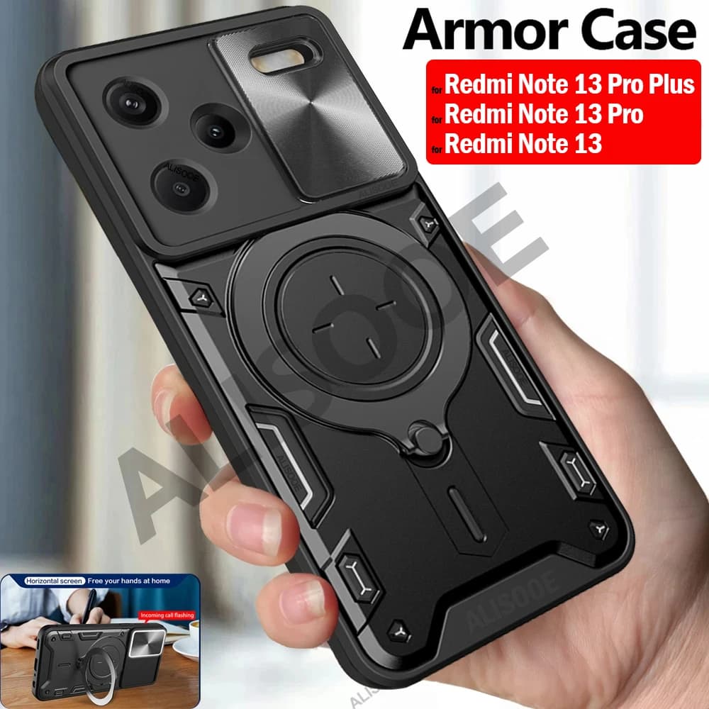 Slide Camera Funda for Redmi Note 13 Pro Plus 5G Case for Xiaomi Redmi Note 13 Pro 4G Case Armor Magnetic Ring Stand Cover