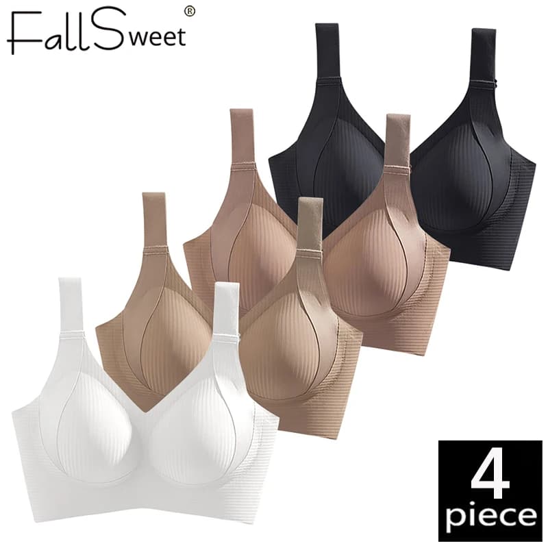 FallSweet 4PC Seamless Wireless Bras for Women Large Size Push Up Bra Comfort Underwear Anti-Sagging Bralette Female Lingerie