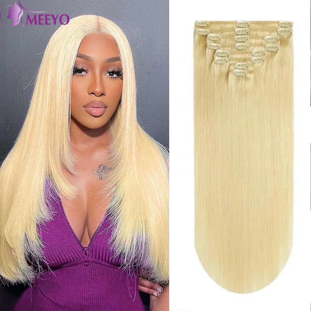 Clip In Hair Extensions Human Hair Blonde Color #613 Straight Brazilian Human Hair Extensions 16 To 26 Inch For Woman 120G/Pack
