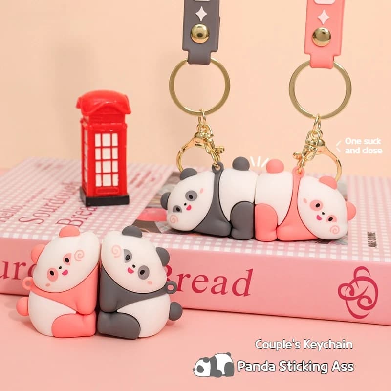 2024 New Product Cute Panda Magnetic Keychain Pendant Cartoon Female Bag Pendant Doll Girlfriend Creative Couple Universal Gift