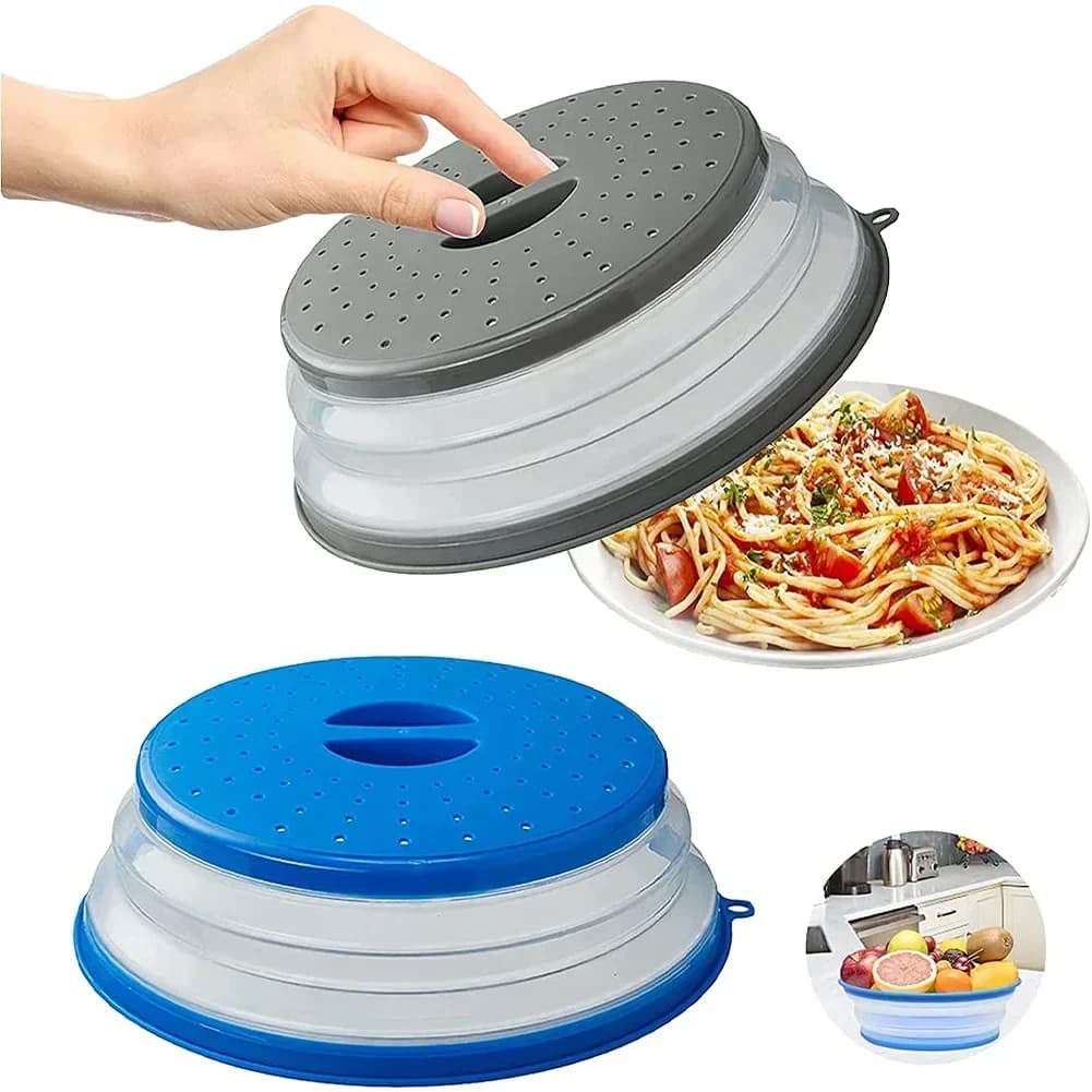 Microwave Splatter  Heating Folding Cover Silicone Fresh-keeping Cover Oil-proof Splash-proof Cover with Hook Cooking Lids