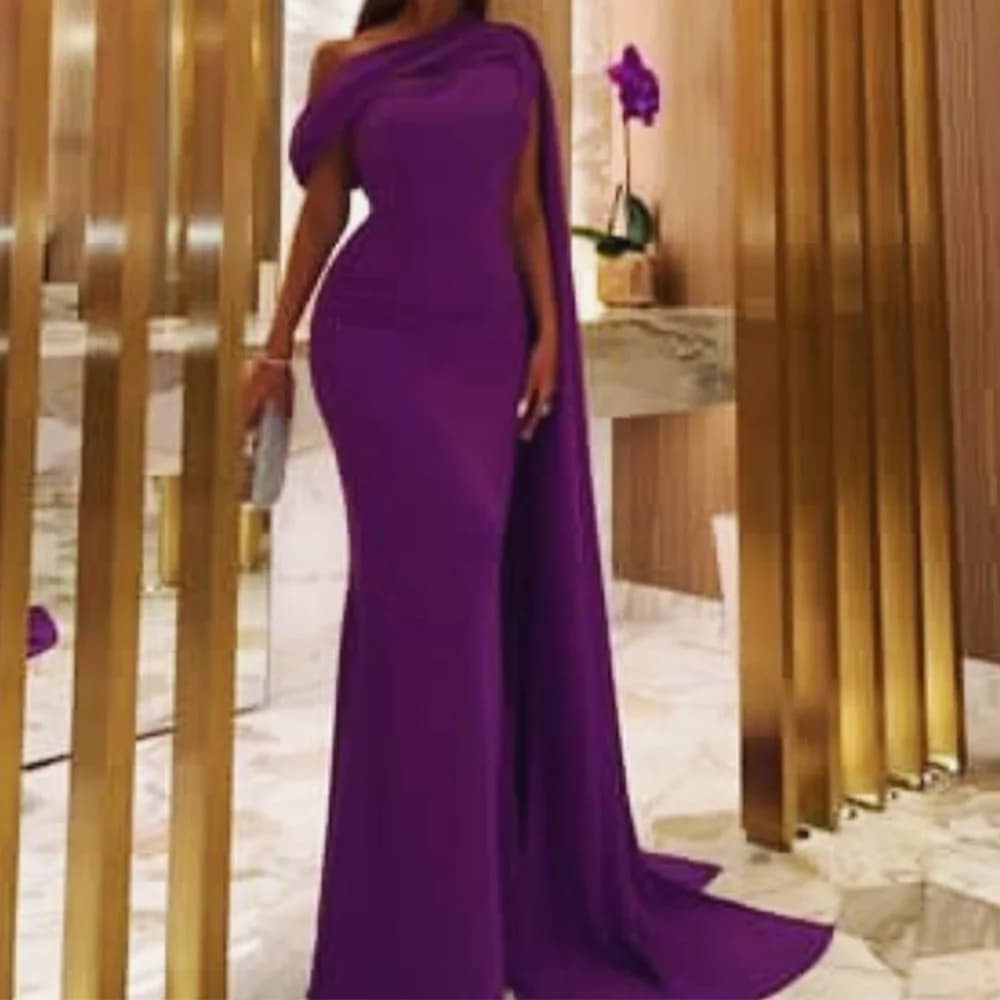 Jersey One Shoulder Zipper Back Pleats Ruched Sleeveless Floor Length Straight Graceful and Delicate Evening Dress Watteau Train