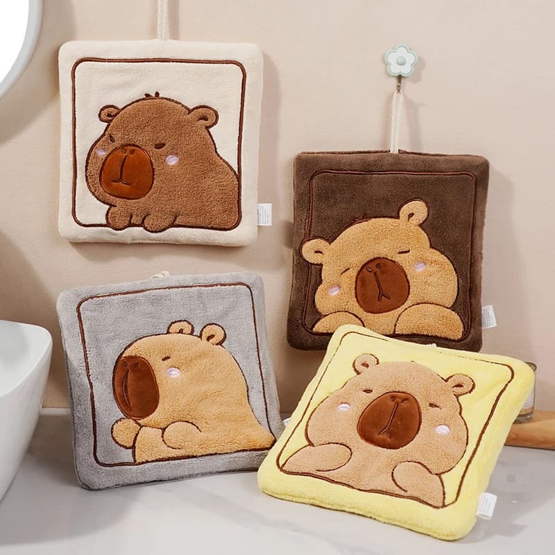 Cute Capybara Hand Towels Bathroom Microfiber Towel Extra Thick Coral Velvet Handkerchief Absorbent Towel Gifts