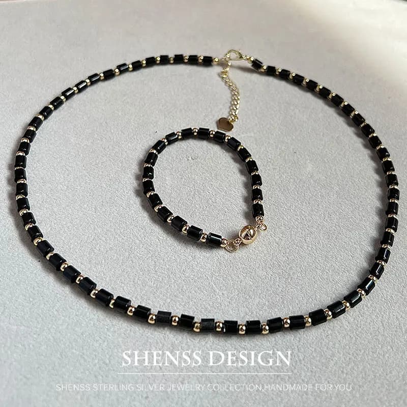 Natural 4mm obsidian Necklace Copper Plated 14K Gold Accessories