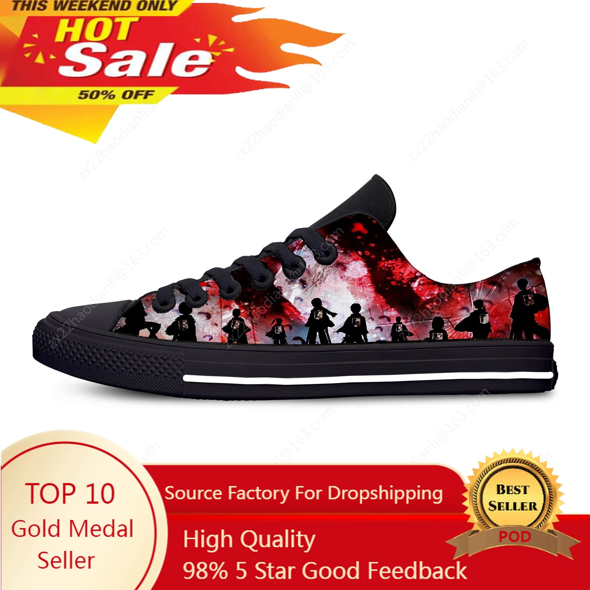 Hot Japan Anime attack on titan Fashion Cool Popular Casual Cloth Shoes Low Top Harajuku Breathable 3D Print Men women Sneakers