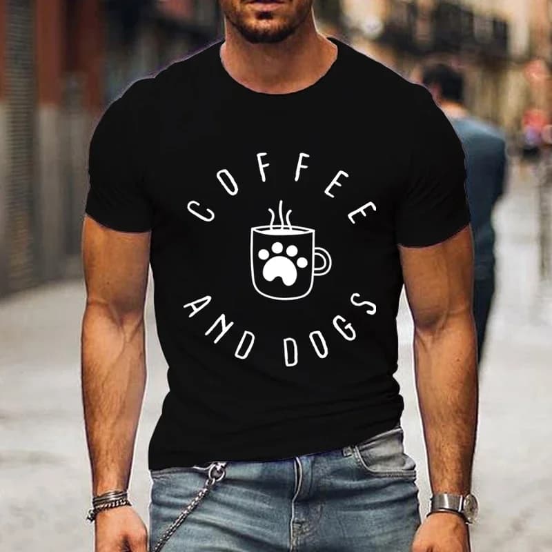 New Fashion Summer for Men Clothing T Shirt Oversized Graphic Vintage T-shirt Coffee and Dogs Tshirt Luminous Harajuku Tops