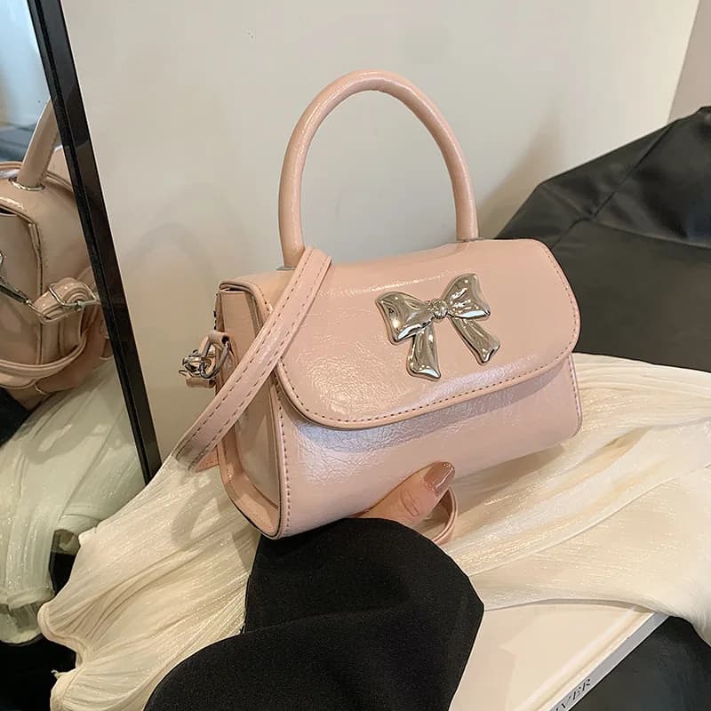 2024 Spring Ins Bow Decorative Handbags All-Match Shoulder Messenger Bag Western Style Gentle Small Square Bags for Women