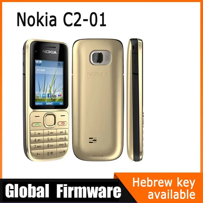 Nokia C2 C2-01 GSM Mobile Phone English&Hebrew Keyboard Support The Logo on Button Unlocked  Cellphone used phone