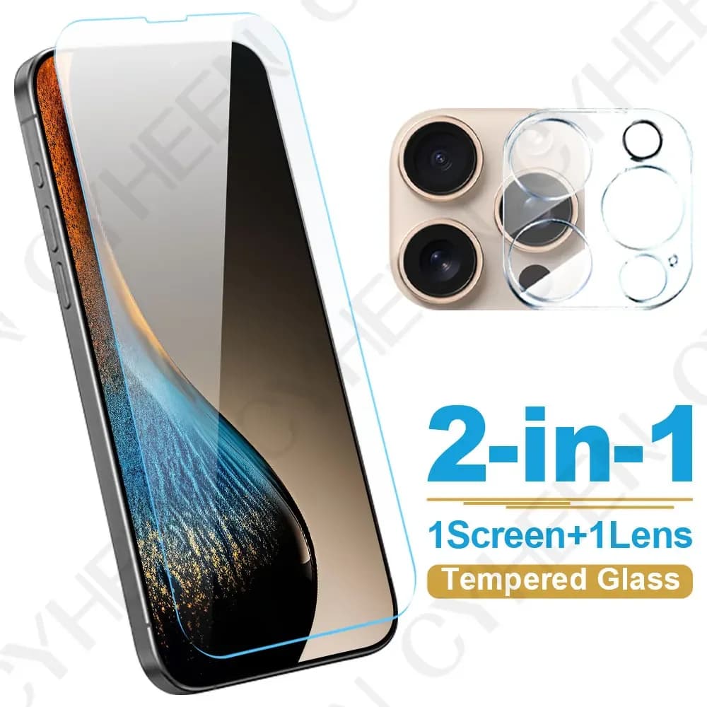 2in 1 Camera Protector Film for iPhone 16 Plus 15 Pro Tempered Glass Screen Protector 14 Pro Max 13 12 11 full cover Camera Lens