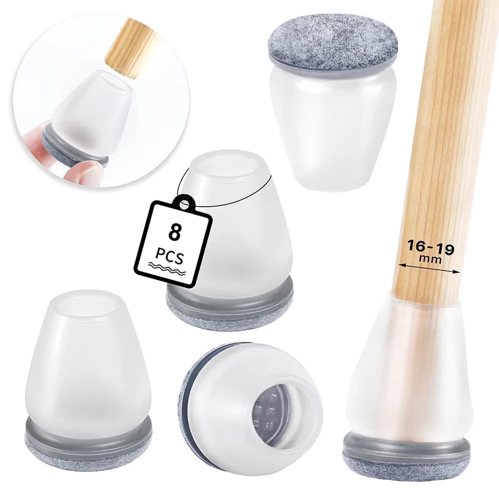 8PCS Grey Chair Leg Floor Protectors with Thick Wrap Felt Pads Silicone Furniture Foot Cover Table Feet  Protect Floors