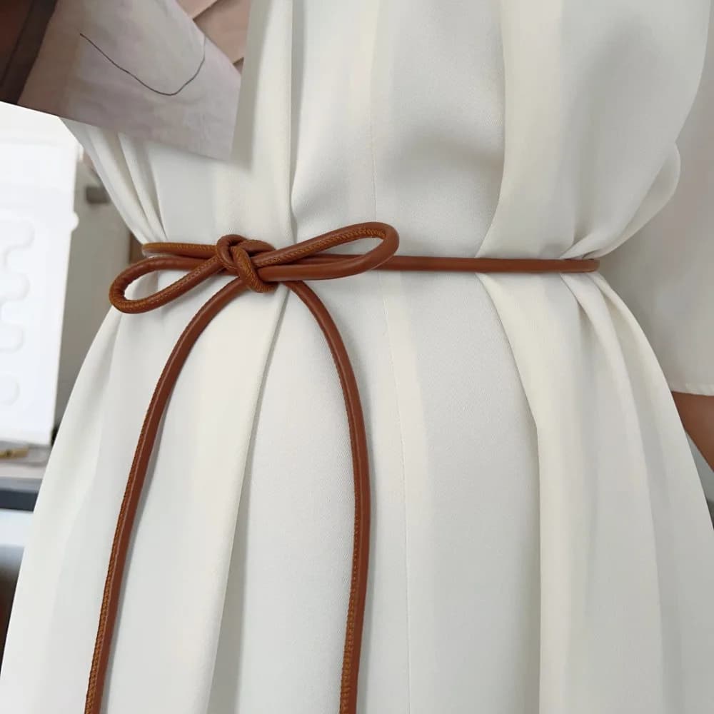 New Round Leather Rope Thin Belt Women Fashion Decorative Knotted Waist Rope Skirt Decorative Coat Sweater Strap