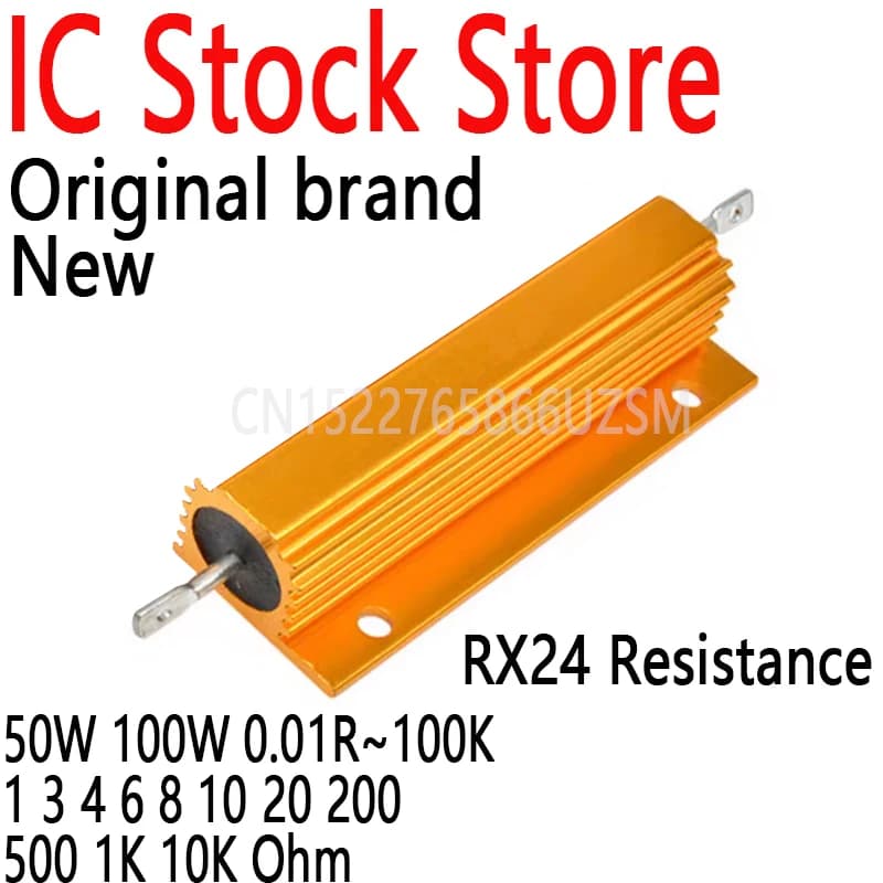 1PCS Aluminum Power Metal Shell Case Wirewound Resistor RX24 Resistance 50W 100W 0.01R~100K 1 3 4 6 8 10 20 200 500 1K 10K Ohm