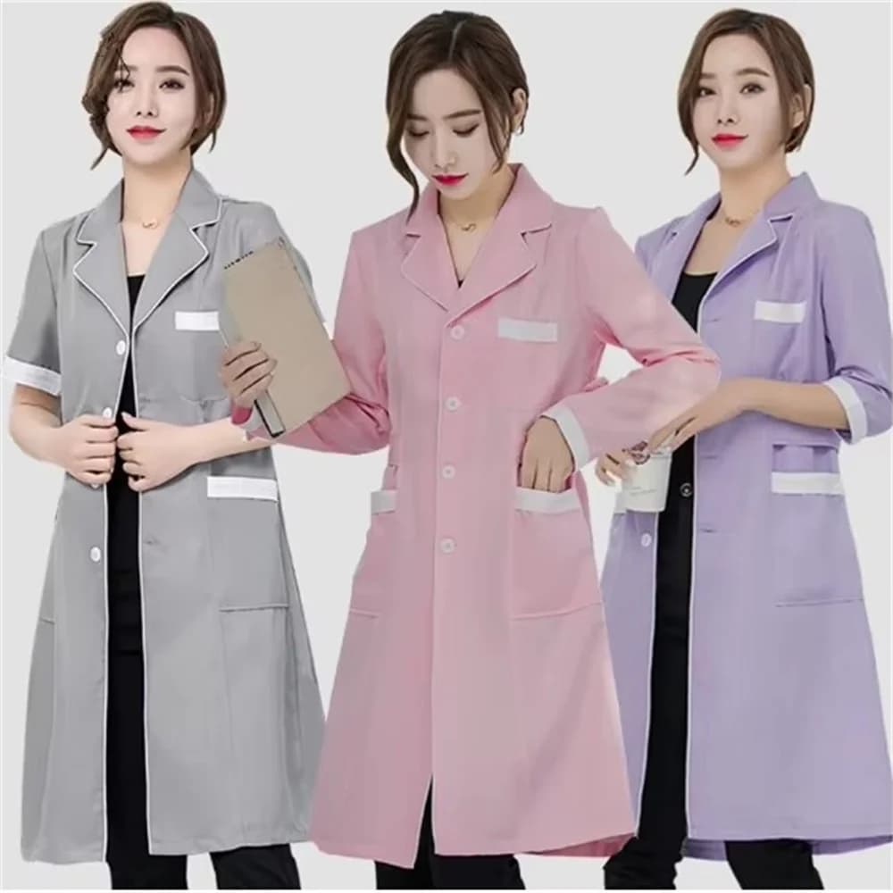 High grade gray solid color slim simple anti-wrinkle spa uniform beauty salon uniform laboratory pet shop scrub overalls suit