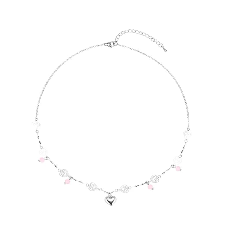 Y1UB Fashion Pink Crystal Heart Pendant Necklace Temperament Charm Choker Neck Chain