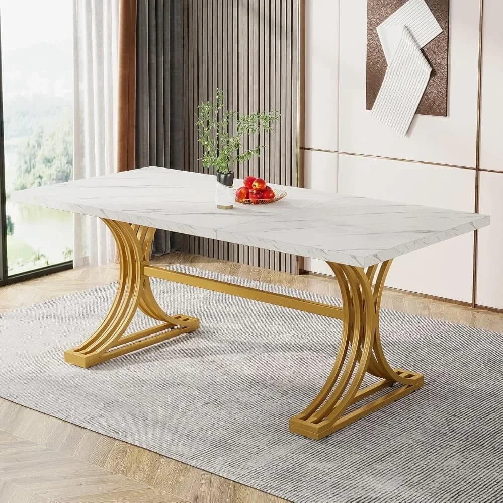 Dining Table 63-Inch Reangular  for 4 to 6, Modern Kitchen Table with Stylish Metal Legs, Large Dinner Tables for Dining Room