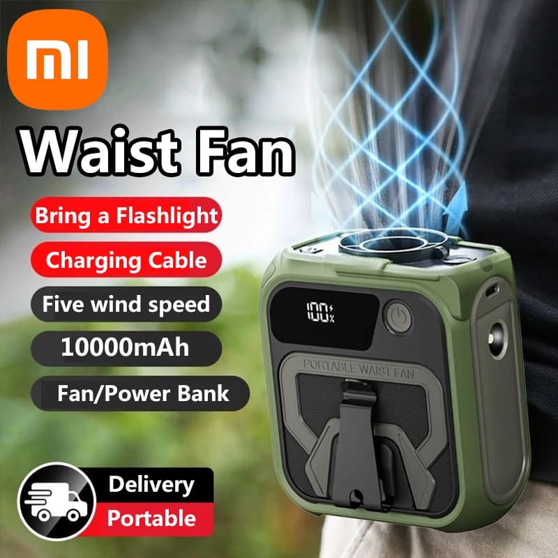 Xiaomi Portable Waist Fan Rechargeable Cooling Wearable Clip Body Belt Shirt Fans Hanging With Light For Camping Outdoor Indoor