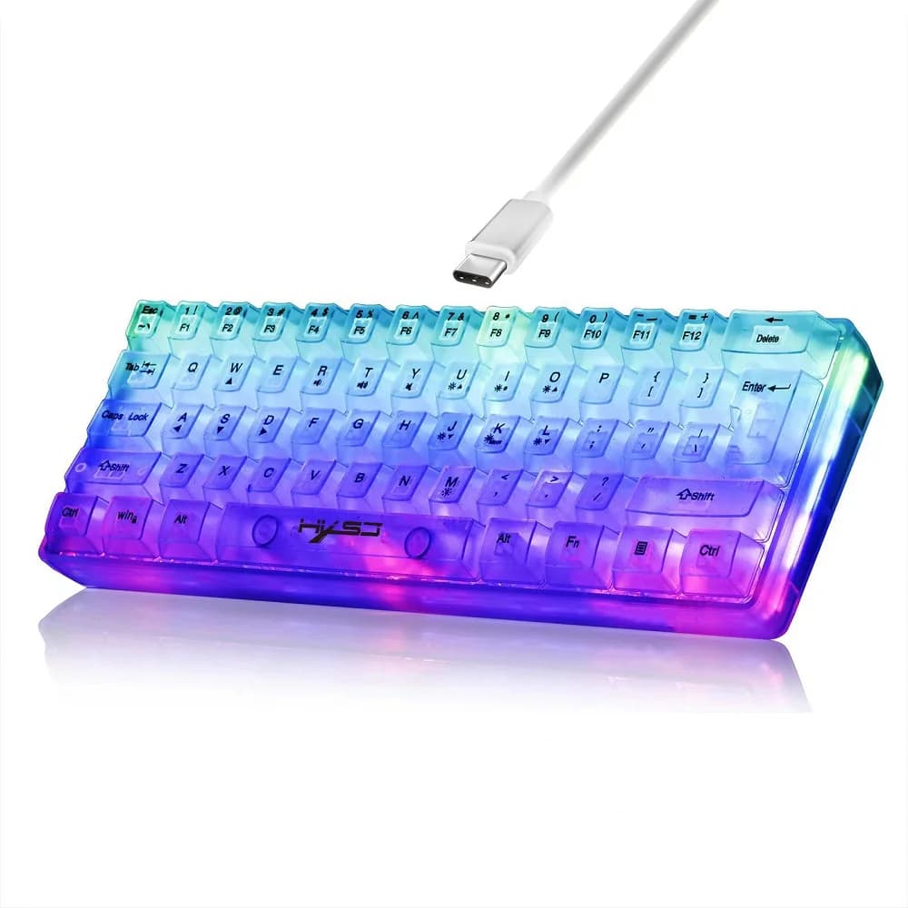 Transparent Gaming Keyboard Mechanical Sense 61 Floating Key Caps RGB Rainbow Lighting USB Wired Ergonomic Office Game Keyboard