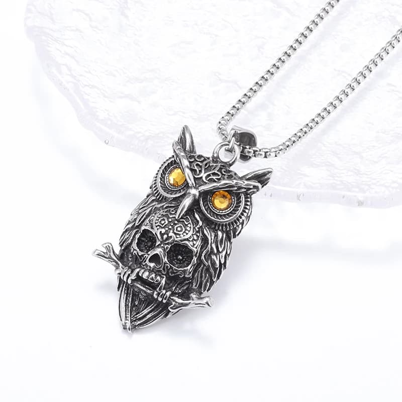 Gothic Style Owl Skull Pendant Necklace for Personalized Men's Retro Motorcycle Rider Party Jewelry Accessories