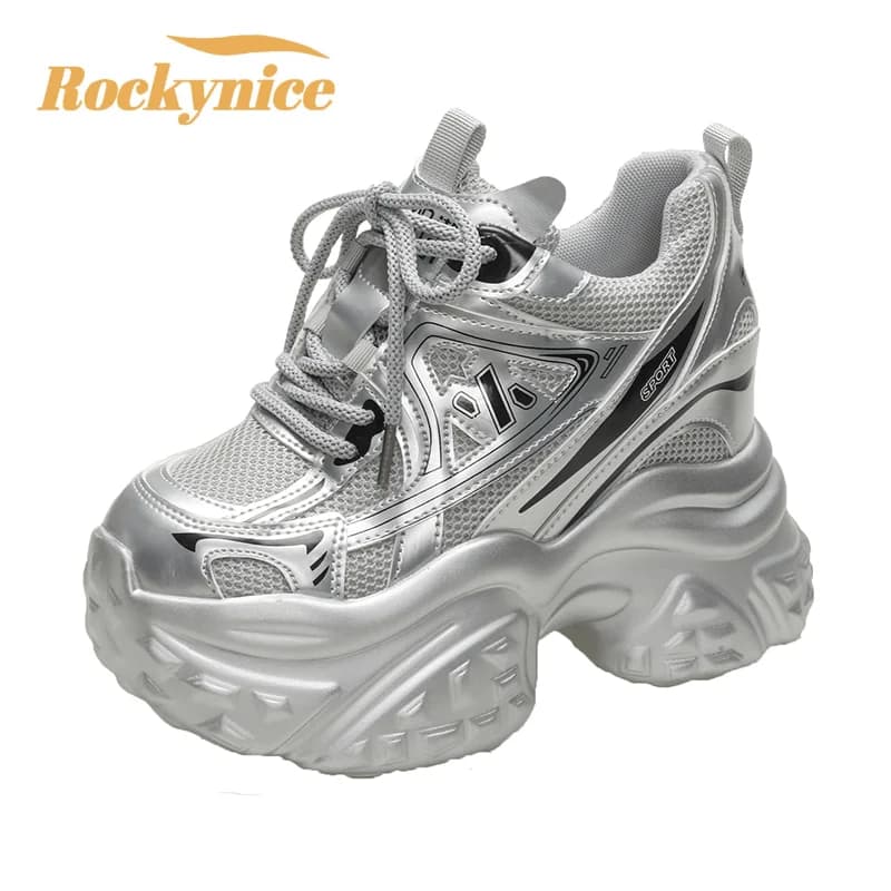 New High Platform Women Sneakers Autumn Sports Thick Soles Casual Shoes Breathable Mesh Walking Chunky Shoes Woman Zapatos Mujer