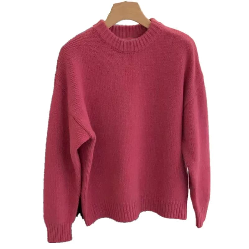 2024 Autumn and Winter Candy Colored Pullover Slimming Sweater Base Knit Sweater Women's Round Neck Inner Loose Top