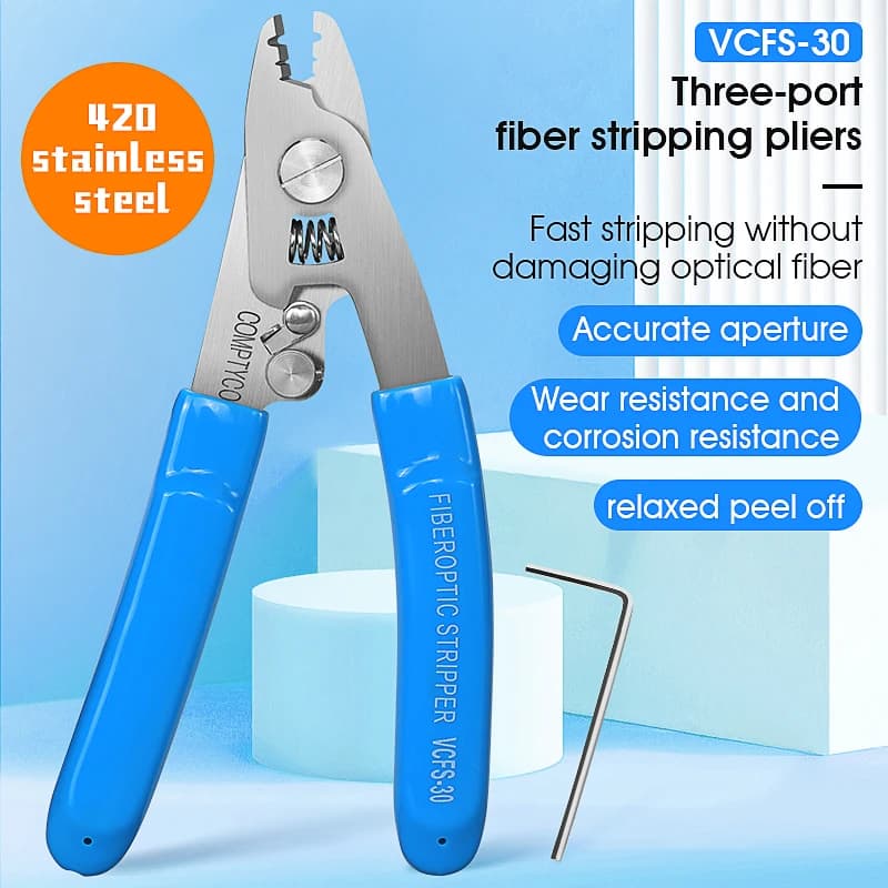 COMPTYCO Stainless steel VCFS-30 Three-port Fiber Optical Stripper Pliers Wire Strippers for FTTH Tools Optic Stripping Plier