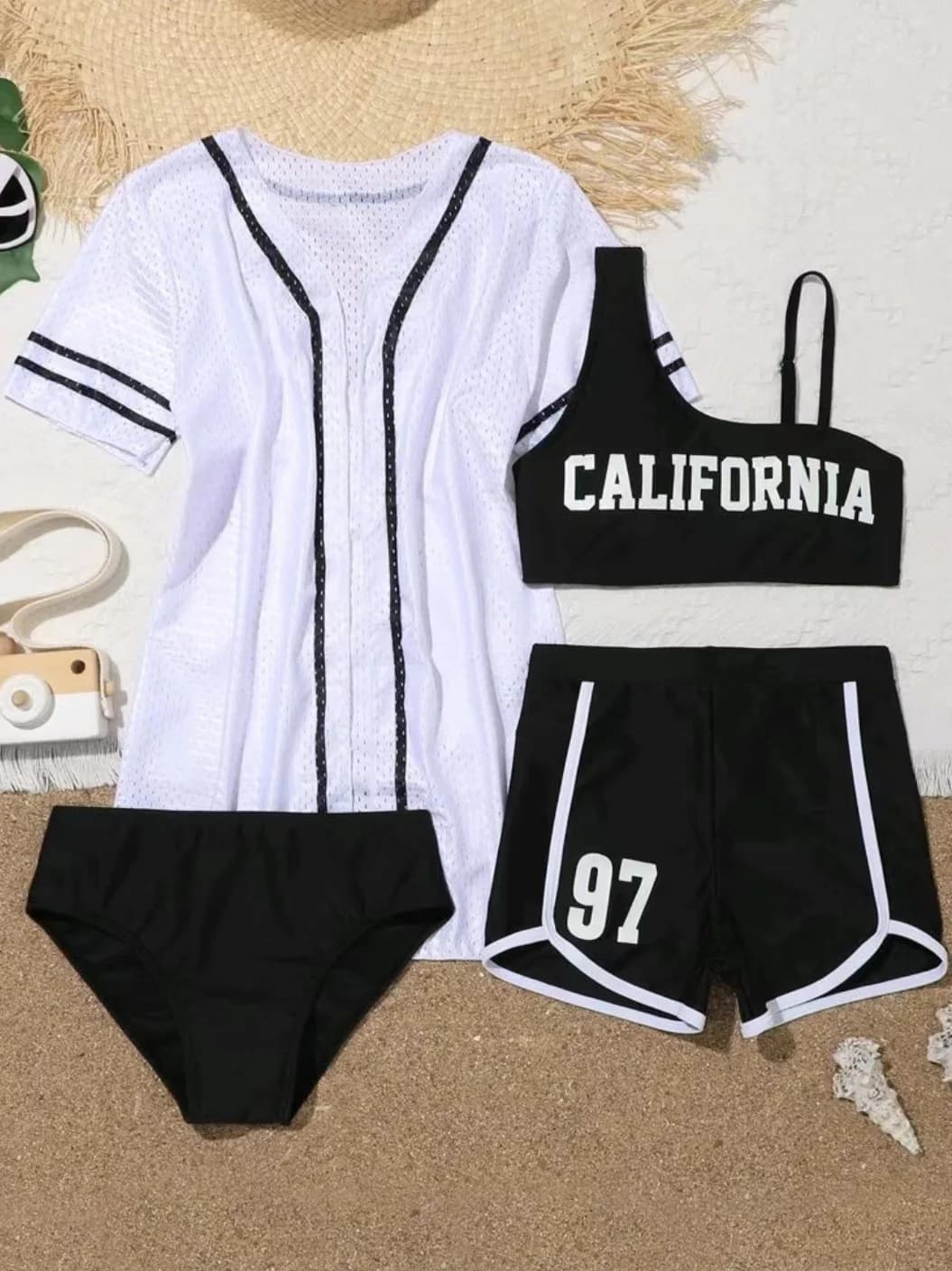 4 Pieces Bikinis With Top Short 2025 Girls Swimsuit Kids Swimwear Female Children's Bathers Bathing Swimming Swim Suit Beachwear