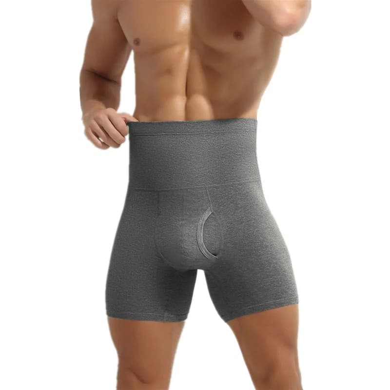 Men Underwear Cotton Boxers Shorts Tummy Control High Waist Panties Man Solid Breathable Pouch Underpants Male Cueca Calzoncillo