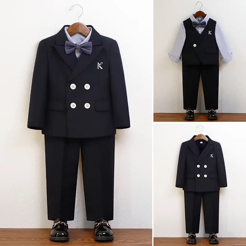Gentleman Kid's Formal Wedding Birthday Suit Boys Brithish Style Piano Host Performance Costome Children's Photography Suit