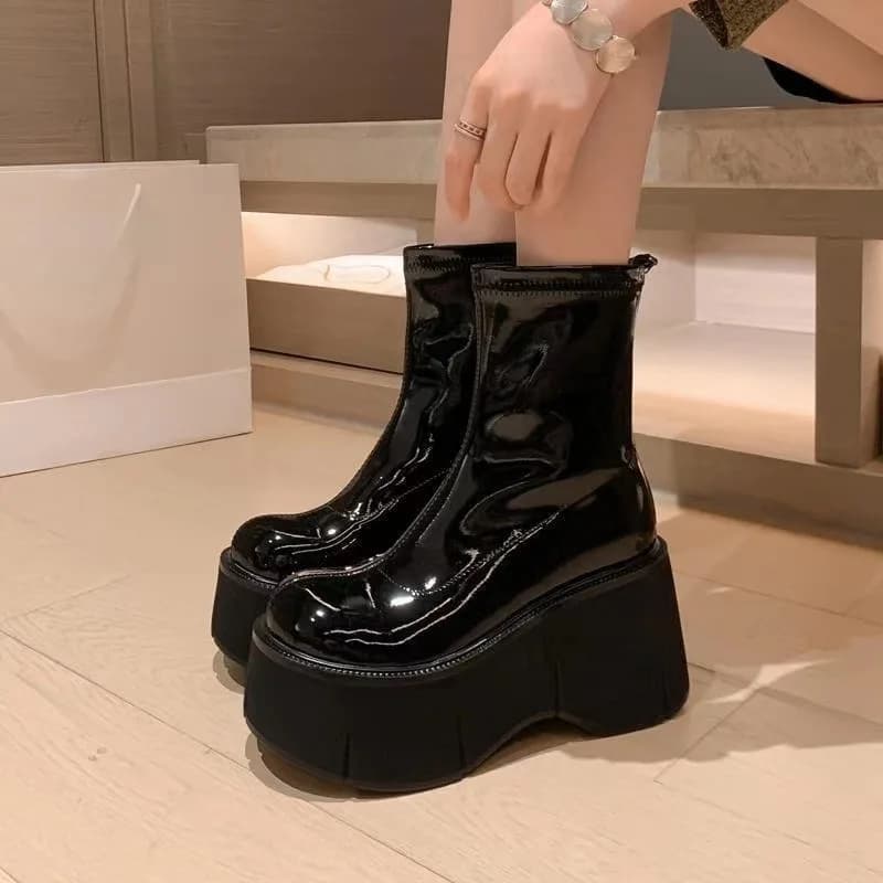 Super High Heel Wedges Modern Boots Slip-on Solid Ladies Shoes on Sale 2025 Fashion Round Toe Sewing Concise Women's Boots