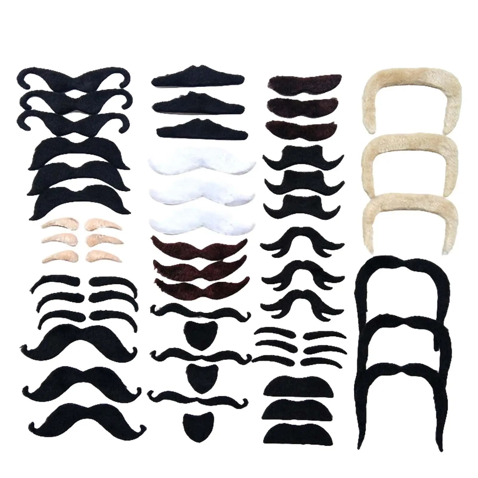 48Pcs 16 Different Styles Mustache Stickers Fake Beard Novelty Multipurpose Sturdy Lifelike Costume Props for Kids Adults