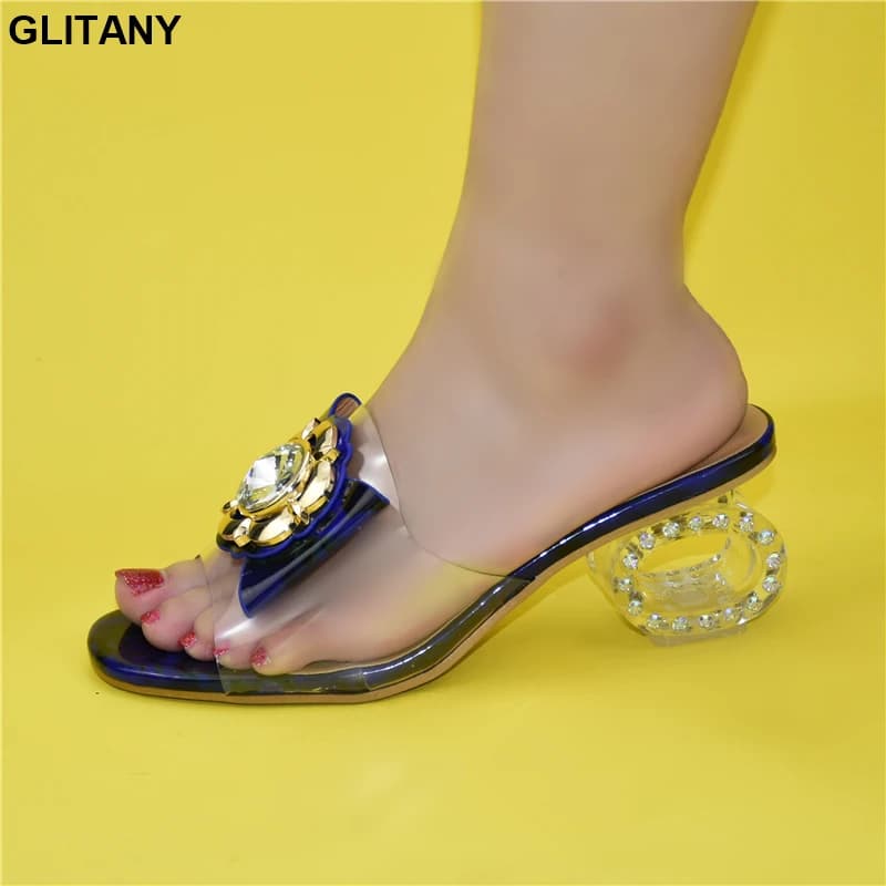 Latest Blue Color Shoes for Women Sandals 2024 Fashion Women Clear Rhinestone Heels High Heels Sexy Ladies Ladies Dress Shoes