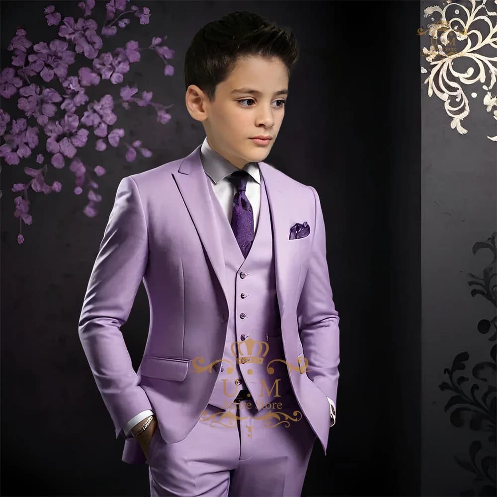 Violet classic suit for boys 3pcs (jacket+vest+pants) custom elegant uniform age 2-16 set wedding prom cocktail birthday party