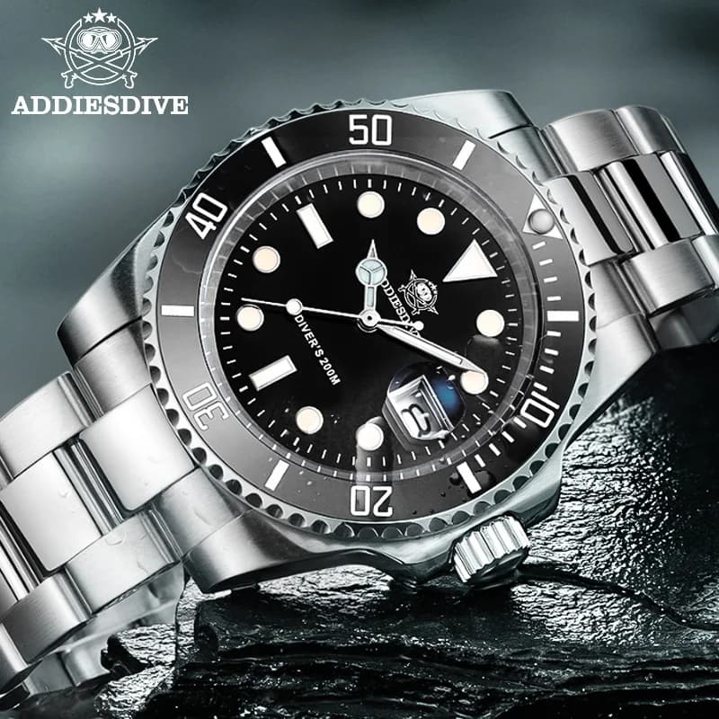 ADDIESDIVE Men Luxury Watch Stainless Steel 200M Waterproof C3 Super Luminous Sport Luxury Watch Reloj Hombre Quartz Men Watch