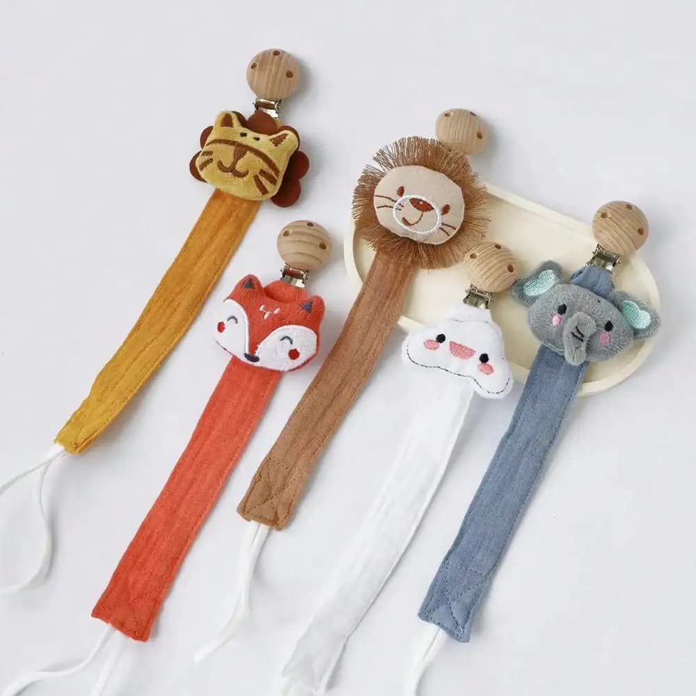 1PCS Baby Pacifier Clip,Newborn Cotton Wooden Animal Pacifier Chain,Nipple Soother Dummy Holder Eco-friendly Material