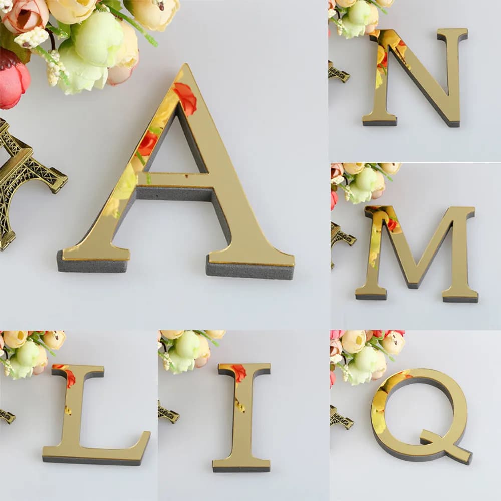 10CM 26 English Letters Wall Sticker 3D Mirror Acrylic Gold Wall Sticker Decals Self-Adhesive Home Party Decor Wall Art Mural