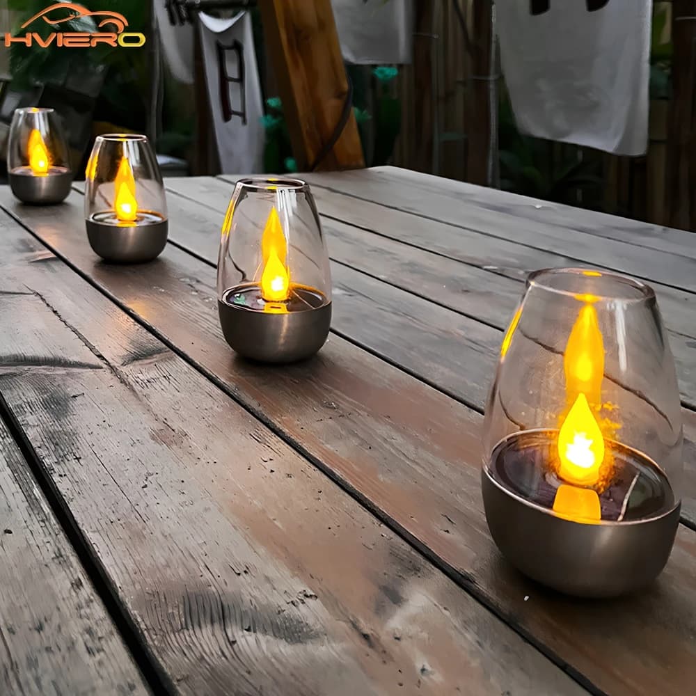 Solar Light LED Stainless Steel Candle Outdoor Courtyard Decorative Atmosphere Night Lights Halloween Candlelight Dinner Lamping